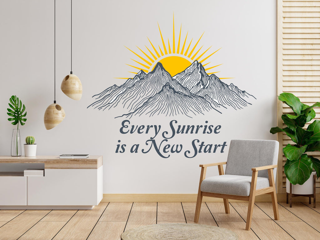 Mountain Wall Decal, Mountain wall mural, Sun colorful wall decal, Sun shining mountain wall art decor, Colorful sun, Quotes decals 550RS