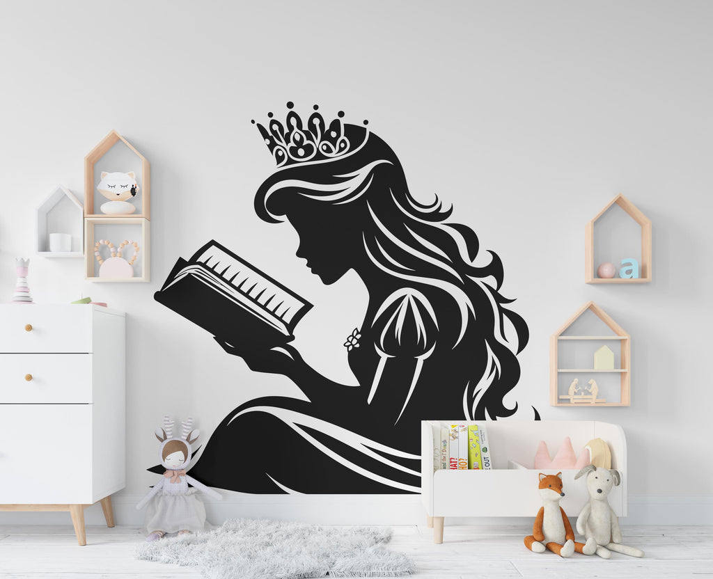 Princess Reading a Book wall decal Reading Books Magic Wall Decal Vinyl Art Stickers for Interiors, Schools, Classrooms, Libraries 552RS