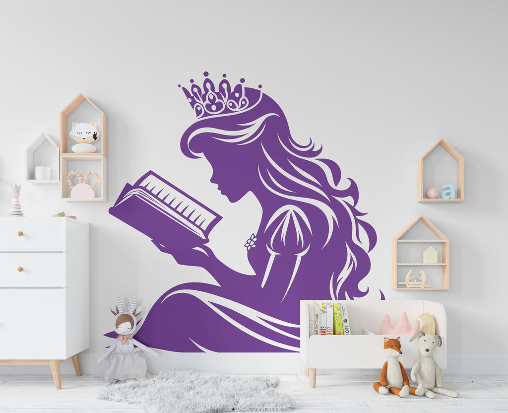 Princess Reading a Book wall decal Reading Books Magic Wall Decal Vinyl Art Stickers for Interiors, Schools, Classrooms, Libraries 552RS
