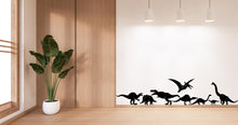 Load image into Gallery viewer, Dinosaur Wall Decal, Silhouette Illustration of T-Rex, Pterodactyl, Brachiosaurus &amp; More – Jurassic-Themed Nursery or Kids Room Decor 538LU