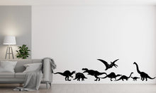 Load image into Gallery viewer, Dinosaur Wall Decal, Silhouette Illustration of T-Rex, Pterodactyl, Brachiosaurus &amp; More – Jurassic-Themed Nursery or Kids Room Decor 538LU
