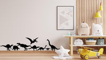 Load image into Gallery viewer, Dinosaur Wall Decal, Silhouette Illustration of T-Rex, Pterodactyl, Brachiosaurus &amp; More – Jurassic-Themed Nursery or Kids Room Decor 538LU