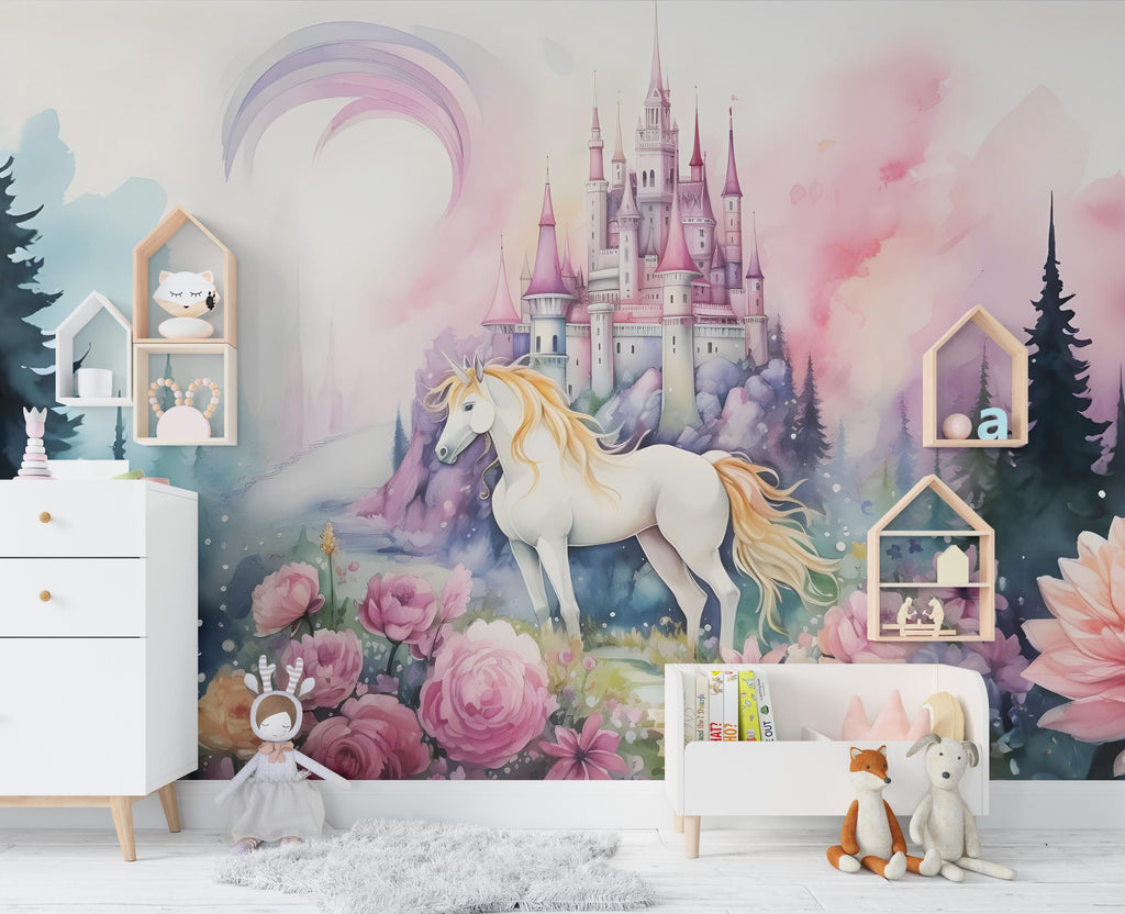 Unicorn Wall Graphics Peel and Stick Girl room Wallpaper Nursery Self Adhesive Removable nursery wall decor Mural 555RS