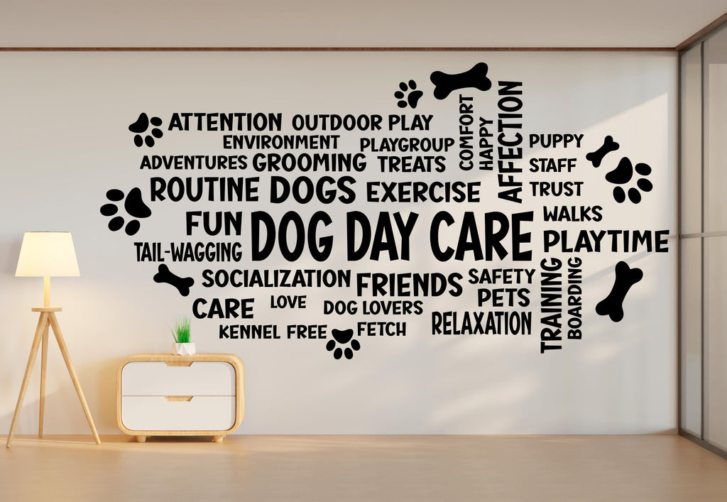 Dog Daycare Word Cloud Wall Decal - Perfect for Pet Lovers, Dog Care Centers - Dog Groomer Wall Decal – Grooming Wall Decor 559LU
