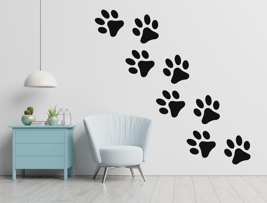 Dog Paw Print Wall Decal - Pet Lover's Wall Decor, Vinyl Sticker for Grooming Salon, Pet Care, Living Room, Bedroom or Nursery 562LU