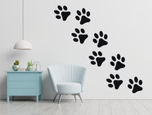 Load image into Gallery viewer, Dog Paw Print Wall Decal - Pet Lover's Wall Decor, Vinyl Sticker for Grooming Salon, Pet Care, Living Room, Bedroom or Nursery 562LU