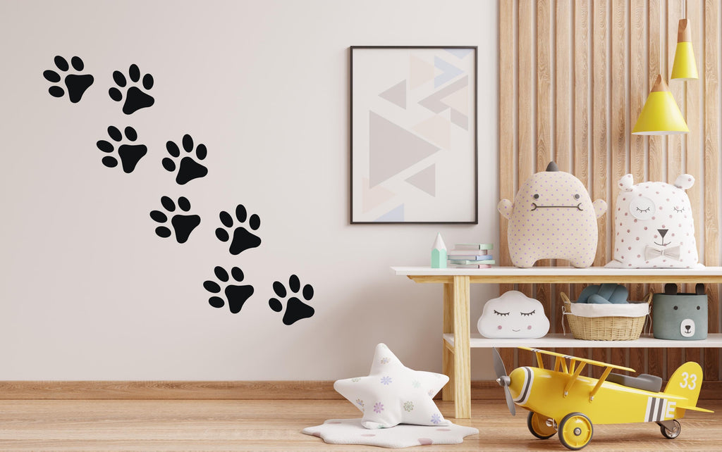 Dog Paw Print Wall Decal - Pet Lover's Wall Decor, Vinyl Sticker for Grooming Salon, Pet Care, Living Room, Bedroom or Nursery 562LU