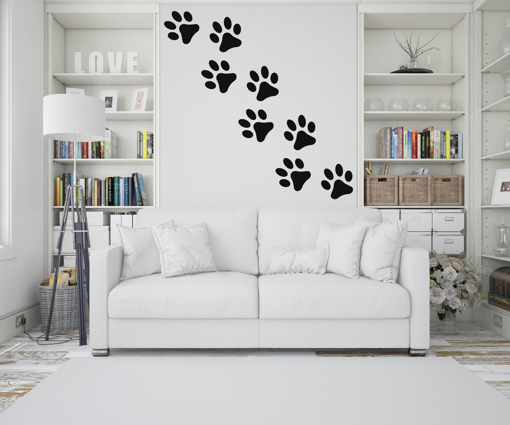 Dog Paw Print Wall Decal - Pet Lover's Wall Decor, Vinyl Sticker for Grooming Salon, Pet Care, Living Room, Bedroom or Nursery 562LU