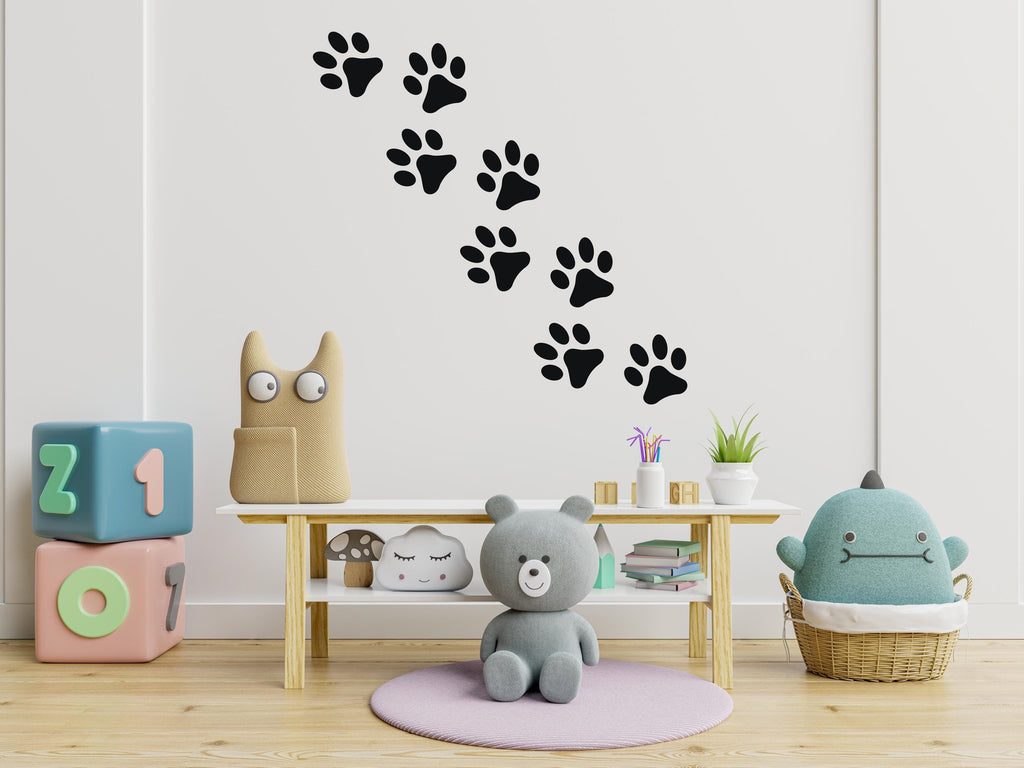 Dog Paw Print Wall Decal - Pet Lover's Wall Decor, Vinyl Sticker for Grooming Salon, Pet Care, Living Room, Bedroom or Nursery 562LU