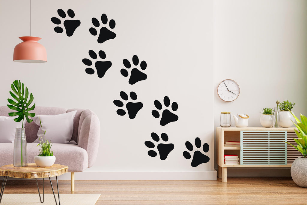 Dog Paw Print Wall Decal - Pet Lover's Wall Decor, Vinyl Sticker for Grooming Salon, Pet Care, Living Room, Bedroom or Nursery 562LU