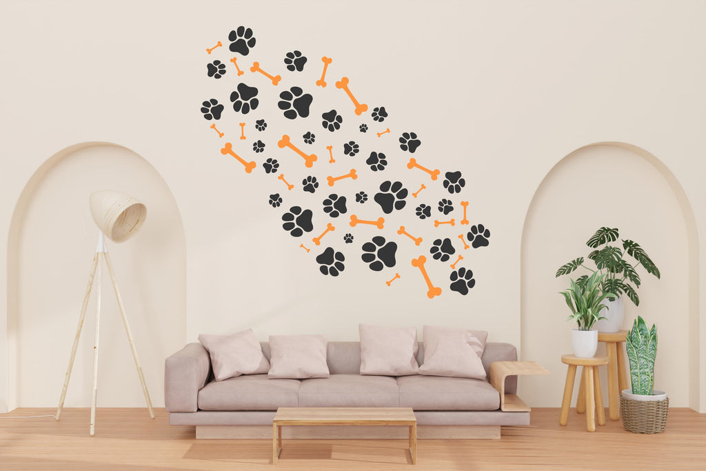 Dog Paw Print Bone Wall Decal - Pet Lover's Wall Decor, Vinyl Sticker for Grooming Salon, Pet Care, Living Room, Bedroom or Nursery 563LU
