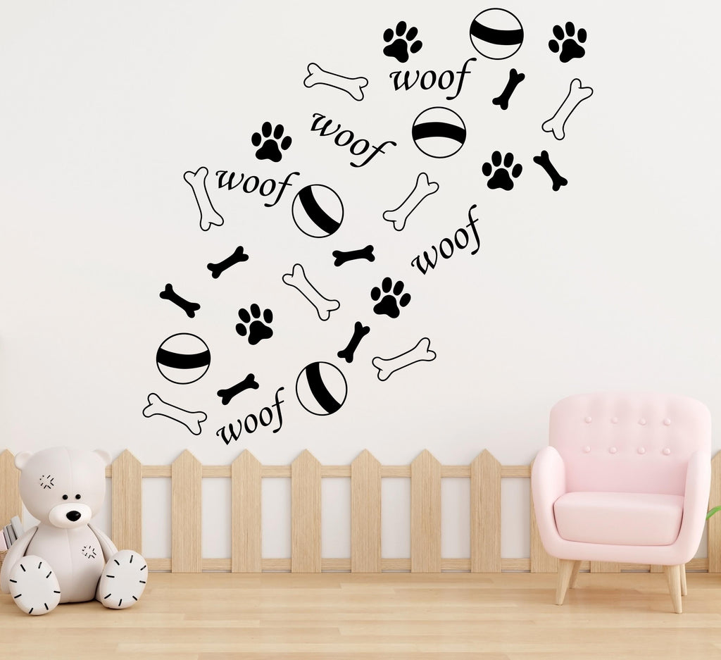 Dog Paw Print Bone Wall Decal - Pet Lover's Wall Decor, Vinyl Sticker for Grooming Salon, Pet Care, Living Room, Bedroom or Nursery 564LU