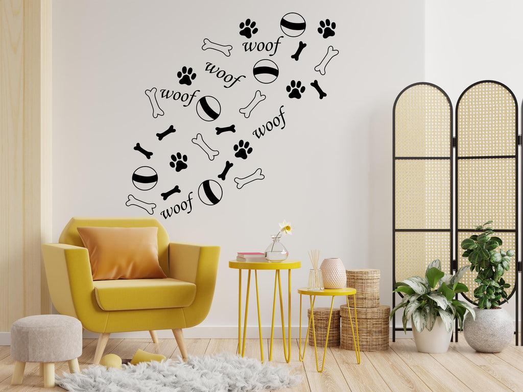 Dog Paw Print Bone Wall Decal - Pet Lover's Wall Decor, Vinyl Sticker for Grooming Salon, Pet Care, Living Room, Bedroom or Nursery 564LU