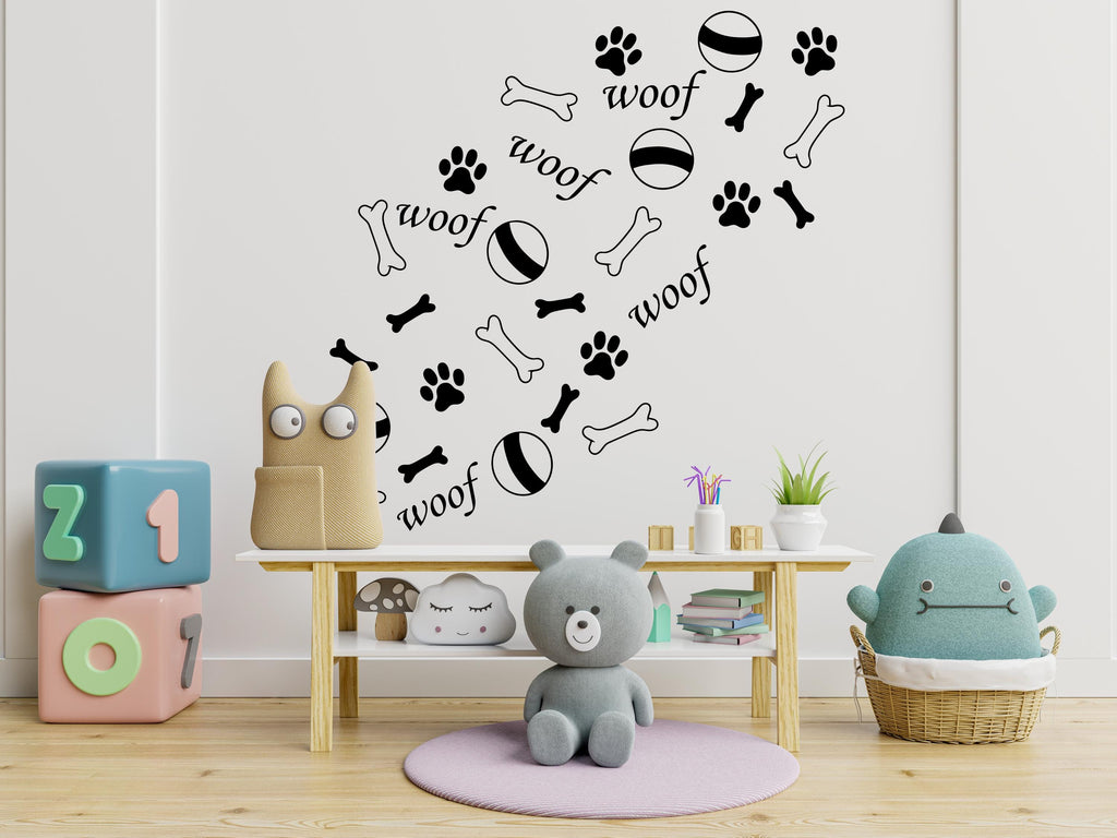 Dog Paw Print Bone Wall Decal - Pet Lover's Wall Decor, Vinyl Sticker for Grooming Salon, Pet Care, Living Room, Bedroom or Nursery 564LU