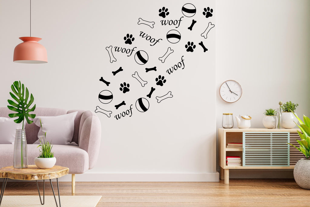 Dog Paw Print Bone Wall Decal - Pet Lover's Wall Decor, Vinyl Sticker for Grooming Salon, Pet Care, Living Room, Bedroom or Nursery 564LU