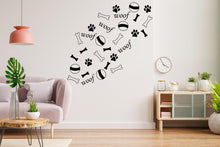 Load image into Gallery viewer, Dog Paw Print Bone Wall Decal - Pet Lover's Wall Decor, Vinyl Sticker for Grooming Salon, Pet Care, Living Room, Bedroom or Nursery 564LU