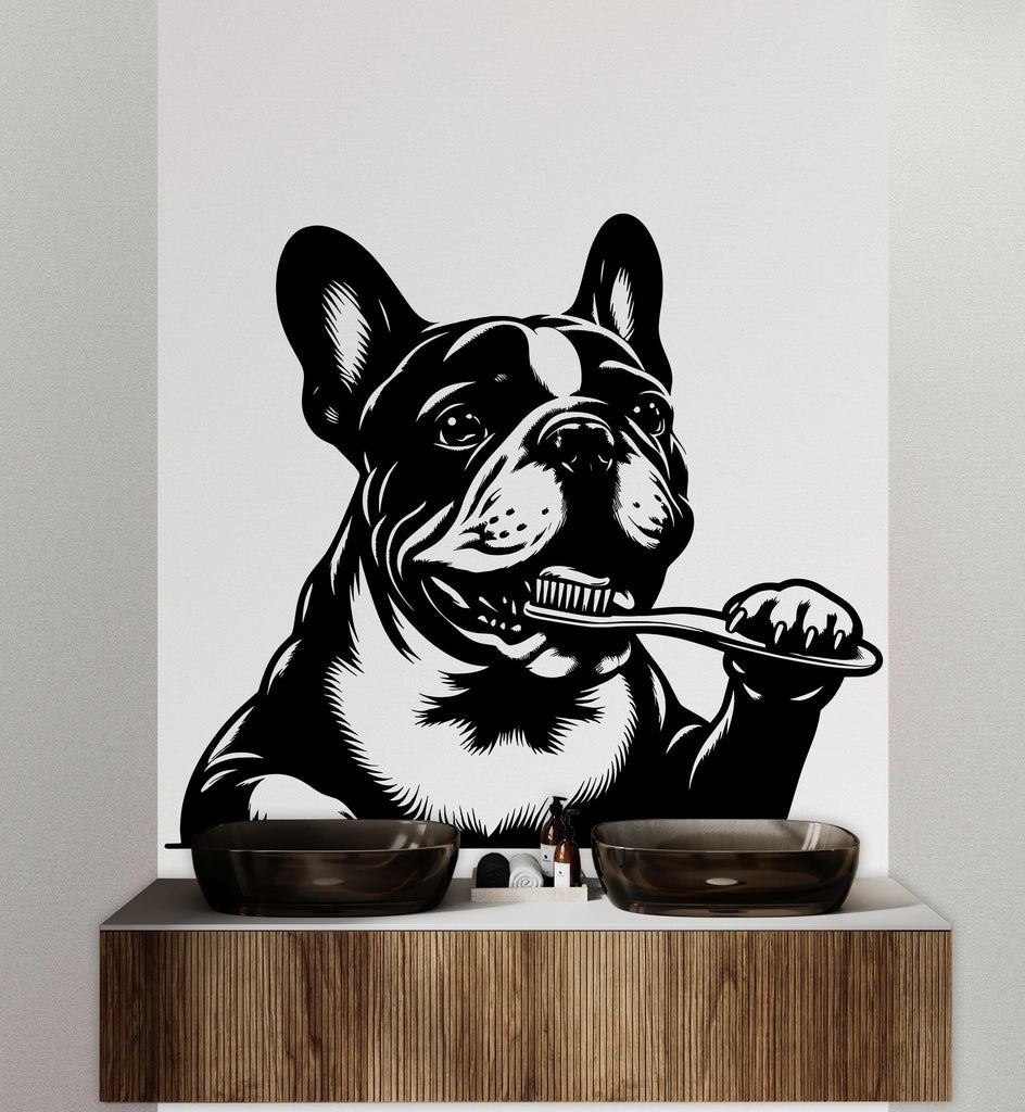 French Bulldog Brushing Teeth Dog wall decal Dog decor Dog wall art Decal Dog Lover Dog Wall Bathroom Wall Decals Stickers Vinyl 101DE