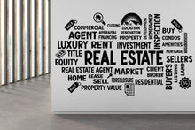 Load image into Gallery viewer, Real Estate Vinyl Wall Decal, Agent Realtor Broker Agency Office Idea Window Business Decor Art Sticker Mural, Real Estate word cloud 565LU