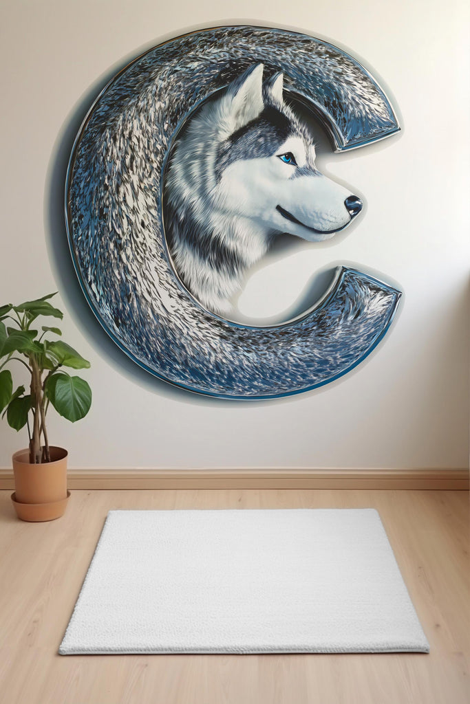 Customizable Letter 3D Husky Vinyl Sticker | Personalized Arctic Dog Decal for Car, Laptop, or Wall Decor | Unique Gift for Dog Lovers Vn117