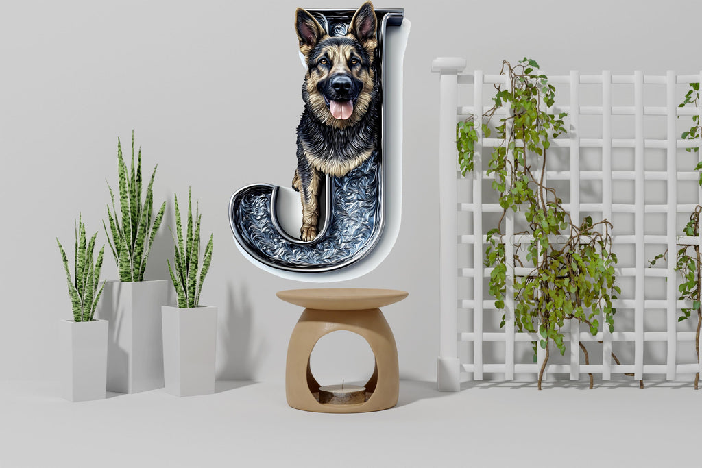 Customizable Letter 3D German Shepherd Vinyl Decal | Personalized Sticker for Wall, Laptop, or Car | Perfect Gift for Dog Enthusiasts Vn119