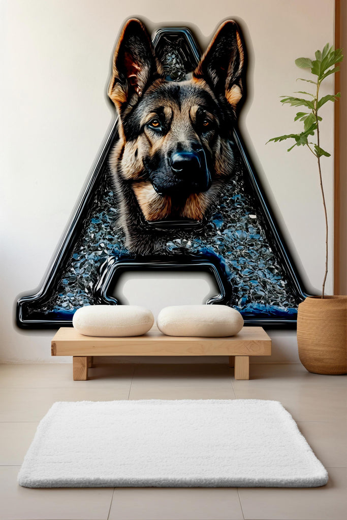 Customizable Letter 3D German Shepherd Vinyl Decal | Personalized Sticker for Wall, Laptop, or Car | Perfect Gift for Dog Enthusiasts Vn119