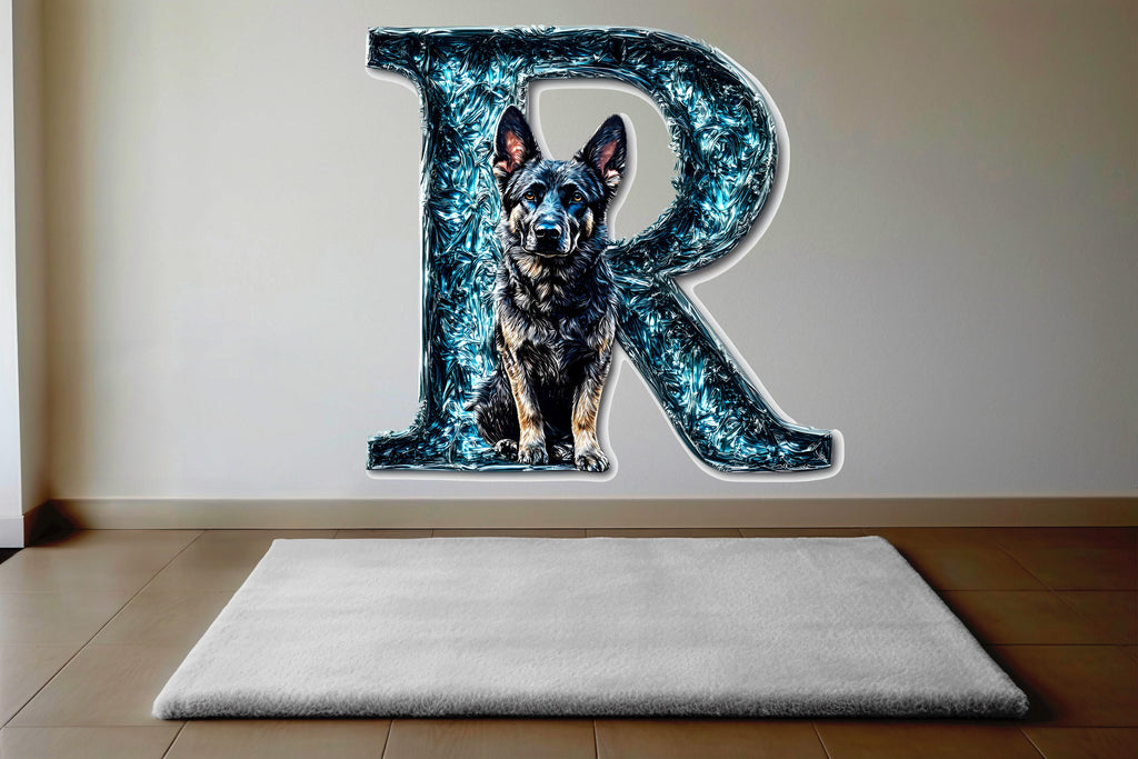 Customizable Letter 3D German Shepherd Vinyl Decal | Personalized Sticker for Wall, Laptop, or Car | Perfect Gift for Dog Enthusiasts Vn119
