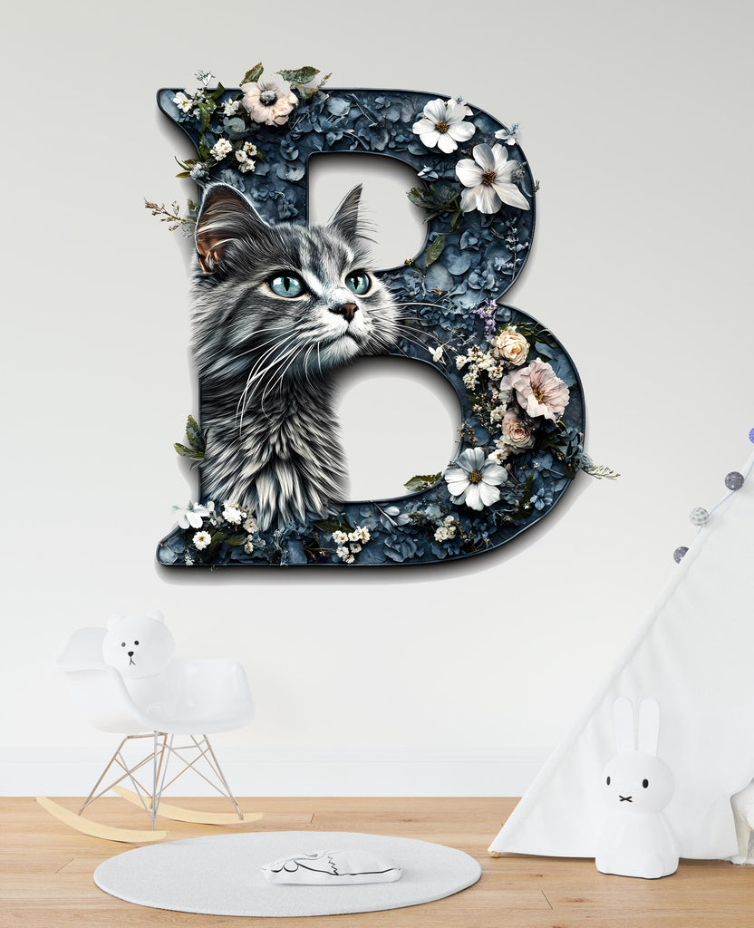Personalized 3D Cat Vinyl Sticker | Customizable Letter Decal for Wall, Laptop, and Car Decor | Unique Cats Lover Gift Vn122