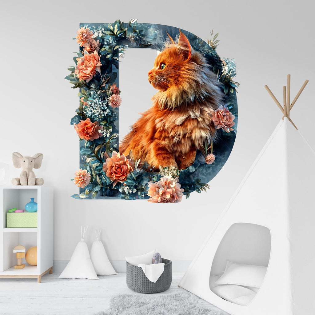 Custom 3D Cat Vinyl Decal | Personalized Letter Sticker for Car, Wall, and Laptop | Perfect Gift for Cat Lovers Vn123