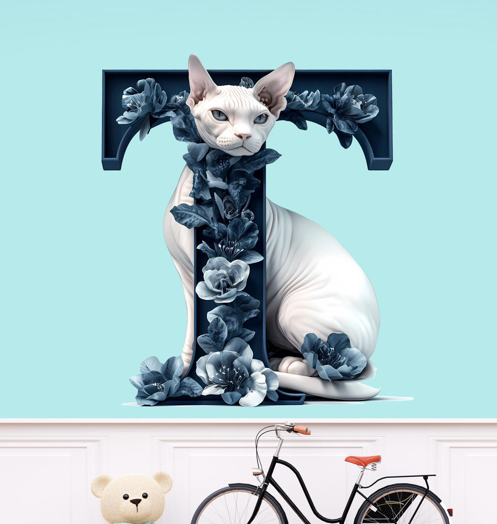 3D Sphynx Cat Vinyl Sticker | Customizable Letter Decal for Walls, Cars, or Laptops | Unique Pet Gift & Home Decor Vn124