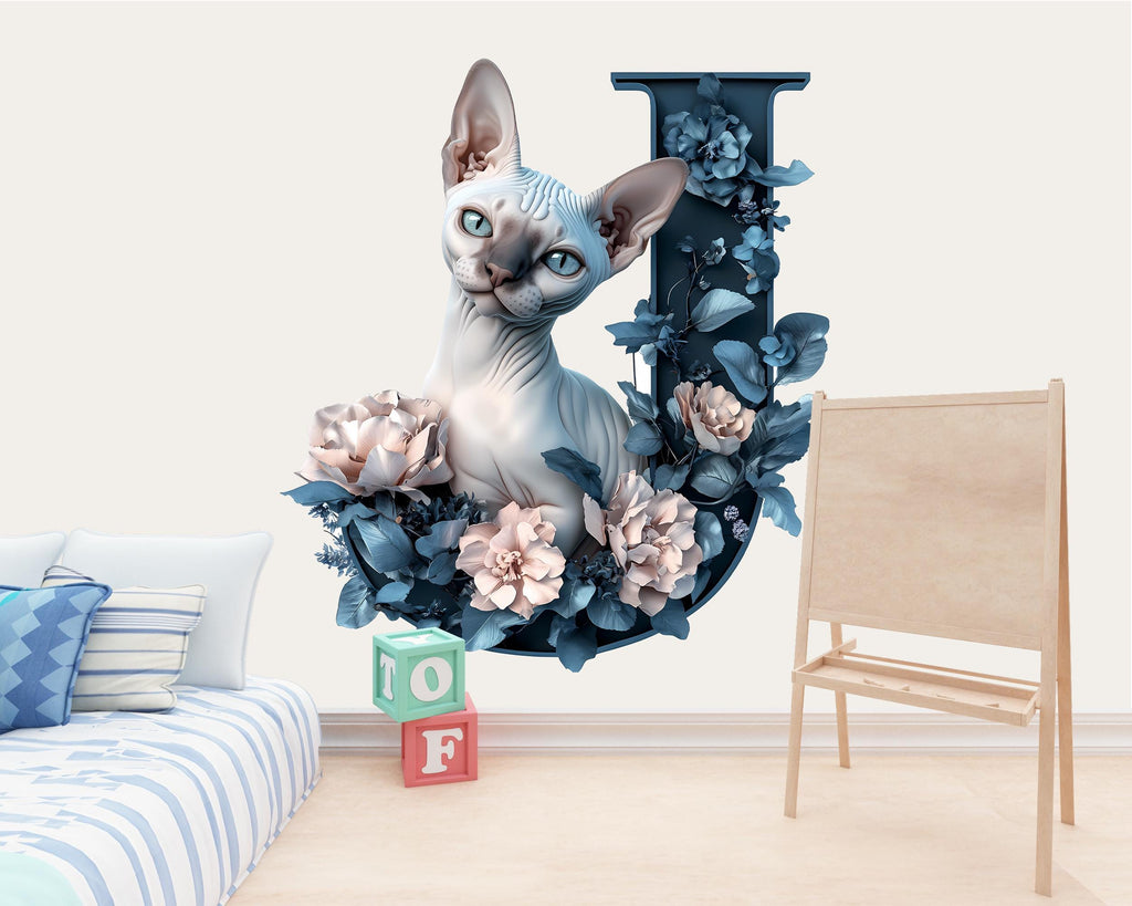3D Sphynx Cat Vinyl Sticker | Customizable Letter Decal for Walls, Cars, or Laptops | Unique Pet Gift & Home Decor Vn124