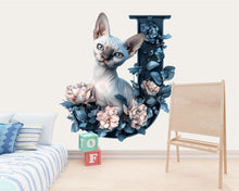 Load image into Gallery viewer, 3D Sphynx Cat Vinyl Sticker | Customizable Letter Decal for Walls, Cars, or Laptops | Unique Pet Gift &amp; Home Decor Vn124