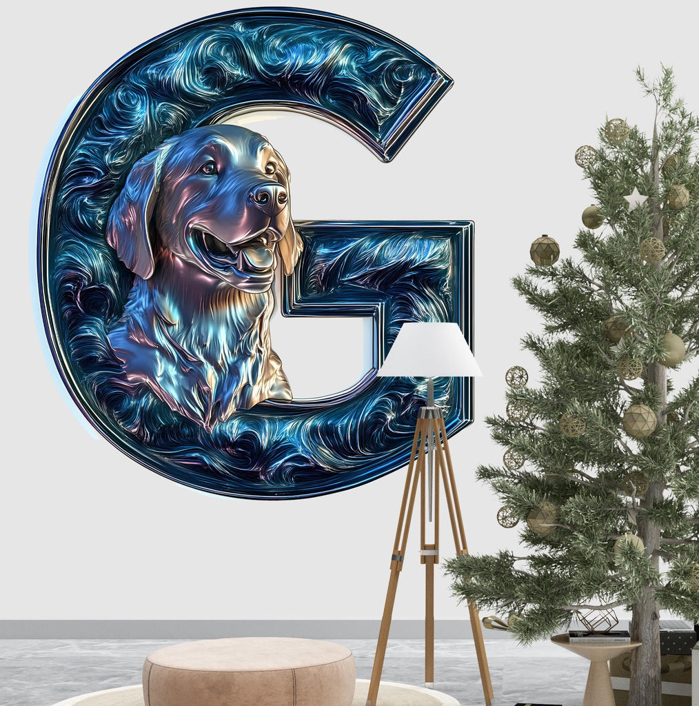 Golden Retriever 3D Vinyl Sticker | Personalized Letter Decal for Wall, Laptop, and Car | Custom Dog Retriever Lover Gift & Home Decor Vn128