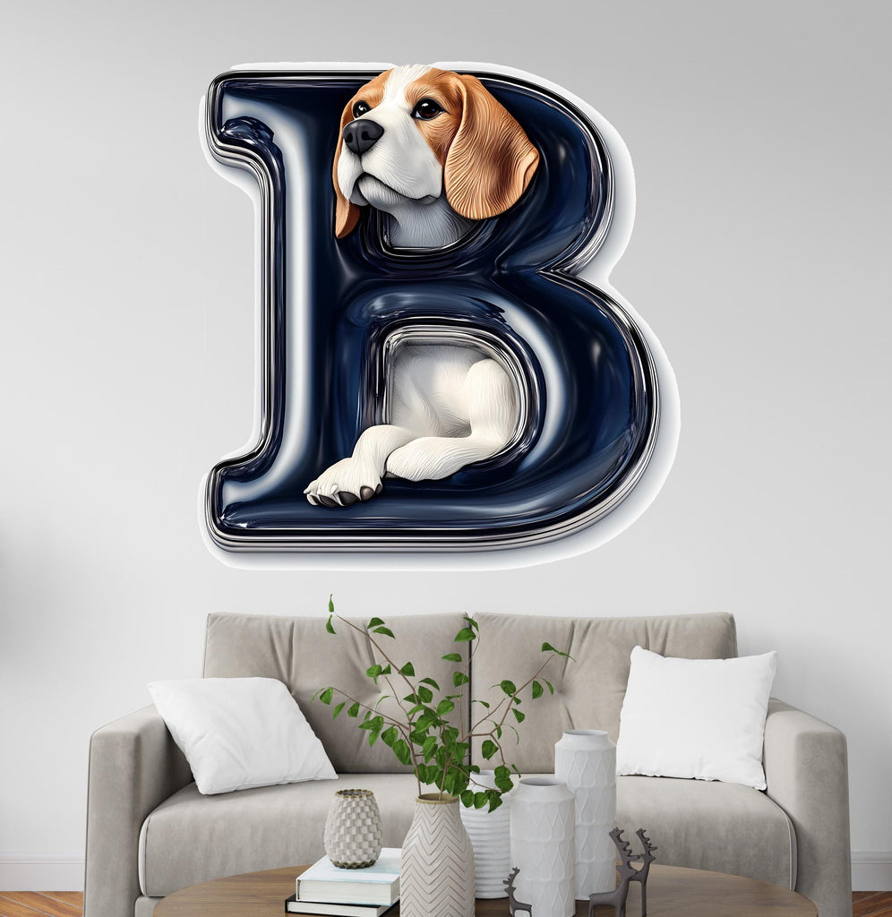 Customizable 3D Beagle Vinyl Sticker | Personalized Letter Decal for Walls, Cars, and Window | Unique Beagle Decal Dog Lover Gift Vn129