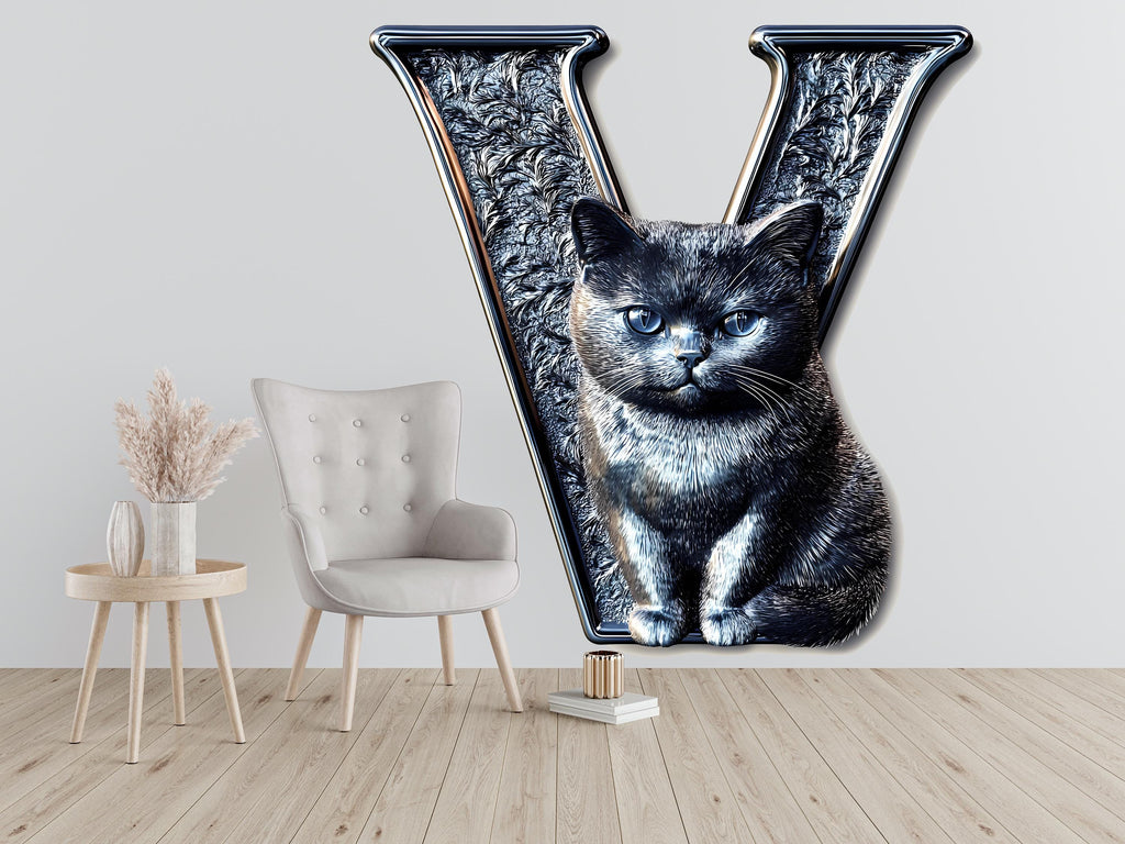 British Shorthair 3D Vinyl Sticker | Personalized Letter Decal for Wall, Car, and Laptop | Custom Cat Lover Gift | Vinyl Cat Decal Vn132