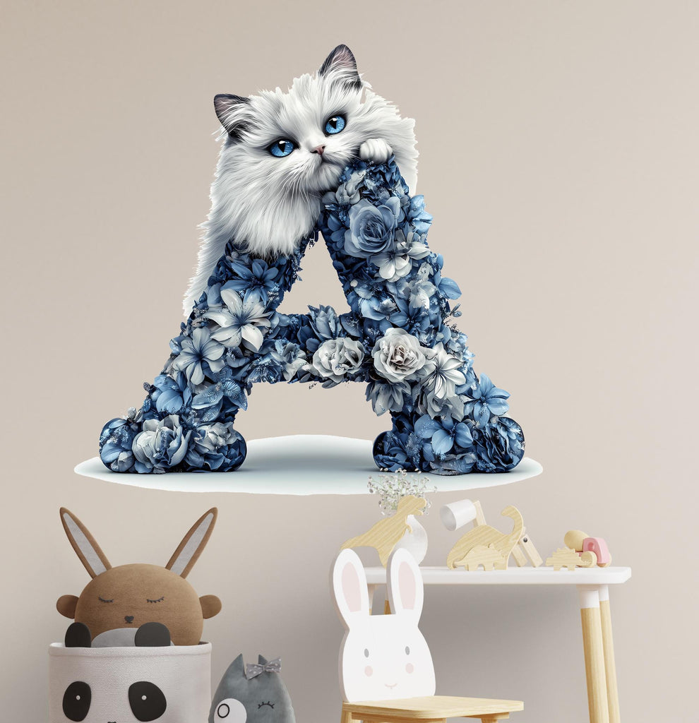 Customizable 3D Cat Vinyl Decal | Personalized Letter Sticker for Wall, Laptop, and Car | Perfect Gift for Animal Lovers Vn126