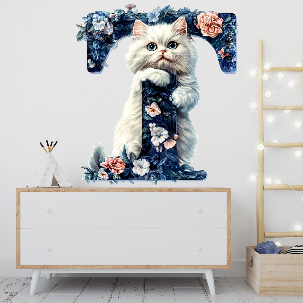 Customizable 3D Cat Vinyl Decal | Personalized Letter Sticker for Wall, Laptop, and Car | Perfect Gift for Animal Lovers Vn126