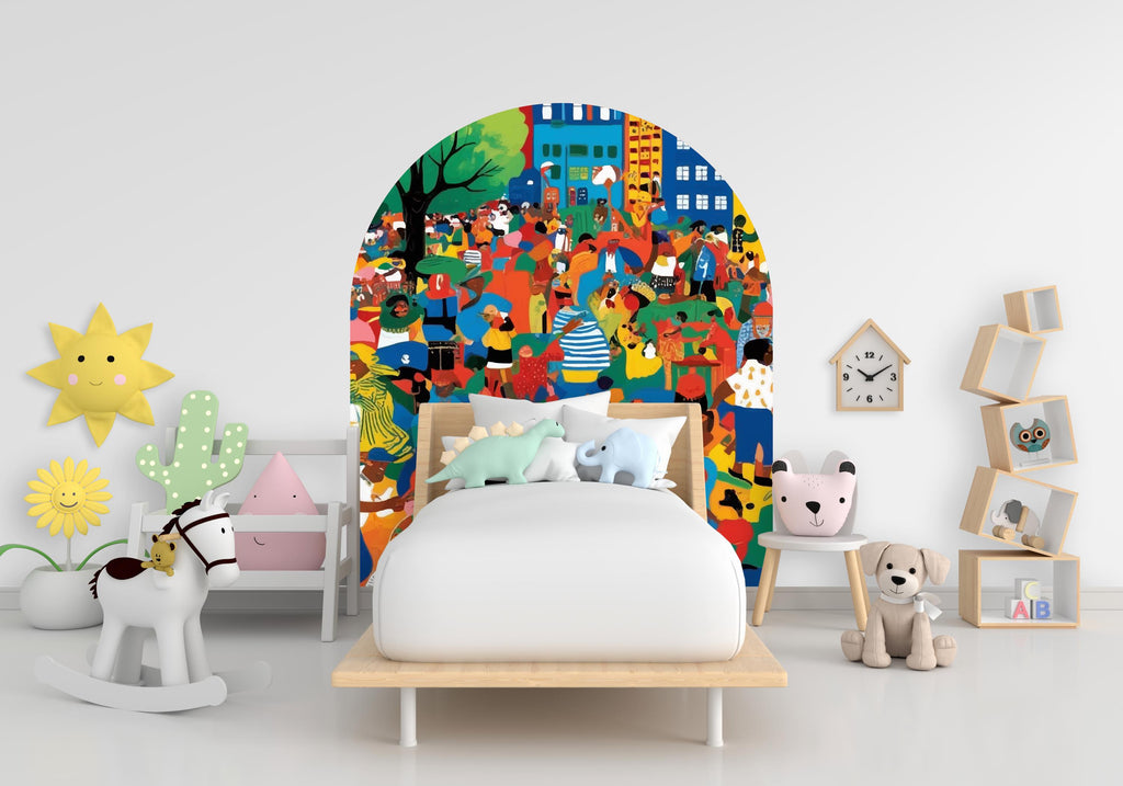 Abstract Colorful Arch Wall Art Vinyl Decal, Bed Arch Sticker, Hedboard Wall Decal, Arch Wall Decal, Wall Sticker, Super King Bed Arch 572LU