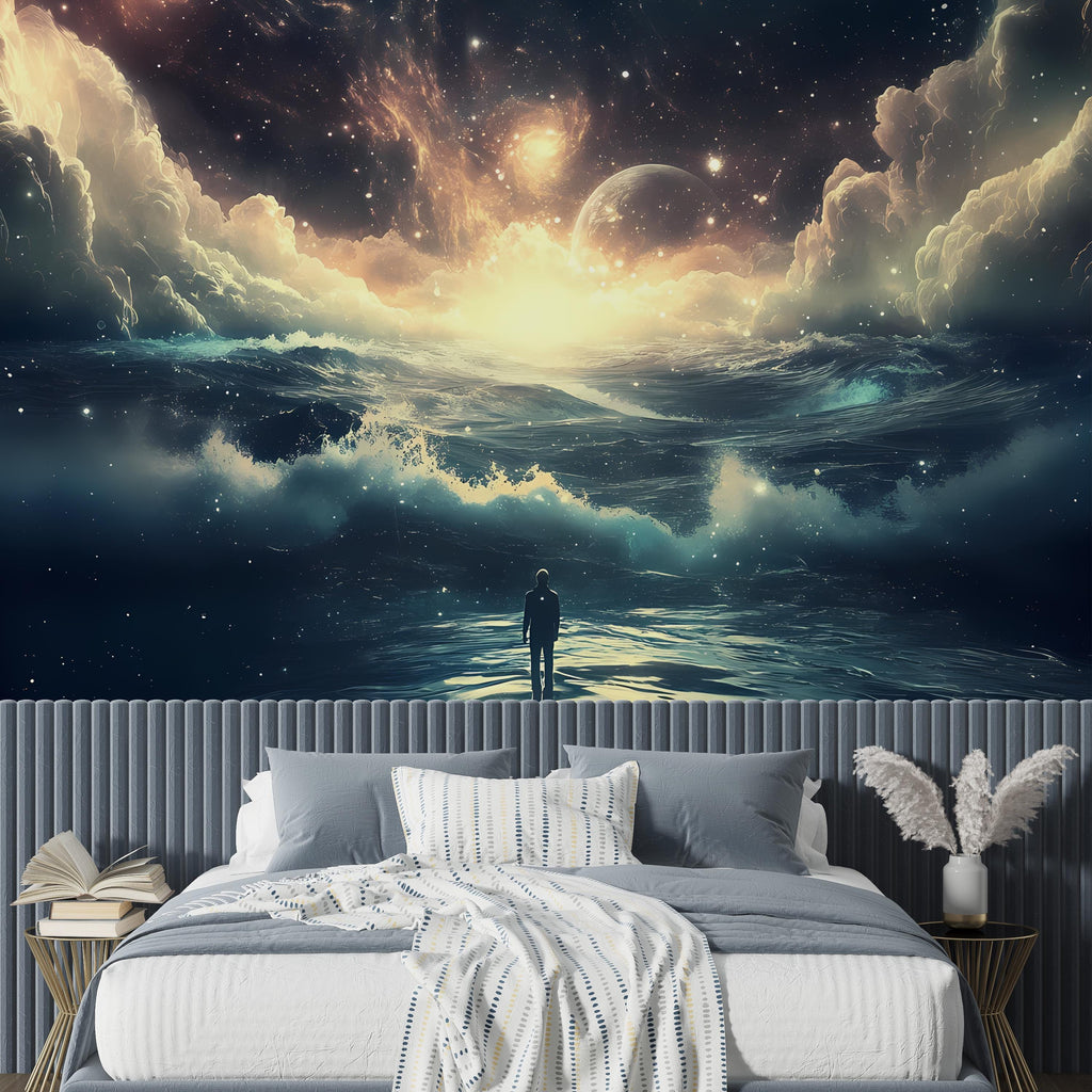 Galaxy Dream Wall Mural - Cosmic Wall Art - Surreal Landscape Peel and Stick Wall Art - Removable Space Decor for Bedrooms or Nursery Vn023