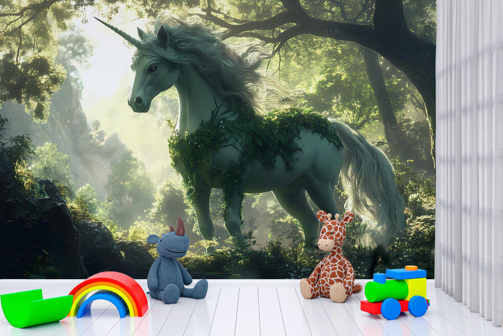 Unicorn Wall Mural - Enchanted Forest Wallpaper - Peel and Stick Fantasy Wall Decor for Kids Room, Nursery, or Magical Spaces Vn025