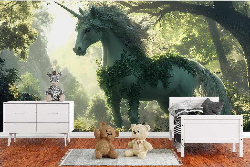 Unicorn Wall Mural - Enchanted Forest Wallpaper - Peel and Stick Fantasy Wall Decor for Kids Room, Nursery, or Magical Spaces Vn025