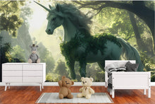 Load image into Gallery viewer, Unicorn Wall Mural - Enchanted Forest Wallpaper - Peel and Stick Fantasy Wall Decor for Kids Room, Nursery, or Magical Spaces Vn025