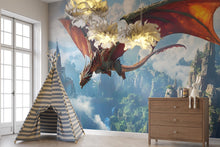 Load image into Gallery viewer, Majestic Flying Dragon Wall Mural - Fantasy Art Wallpaper for Kids Rooms, Playrooms, Living Rooms - Peel &amp; Stick or Non-Woven Options Vn028