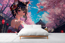 Load image into Gallery viewer, Anime Girl Wall Mural - Cherry Blossom Peel and Stick Wallpaper for Bedrooms, Living Spaces, and Studios - Elegant Japanese Girl Art Vn030