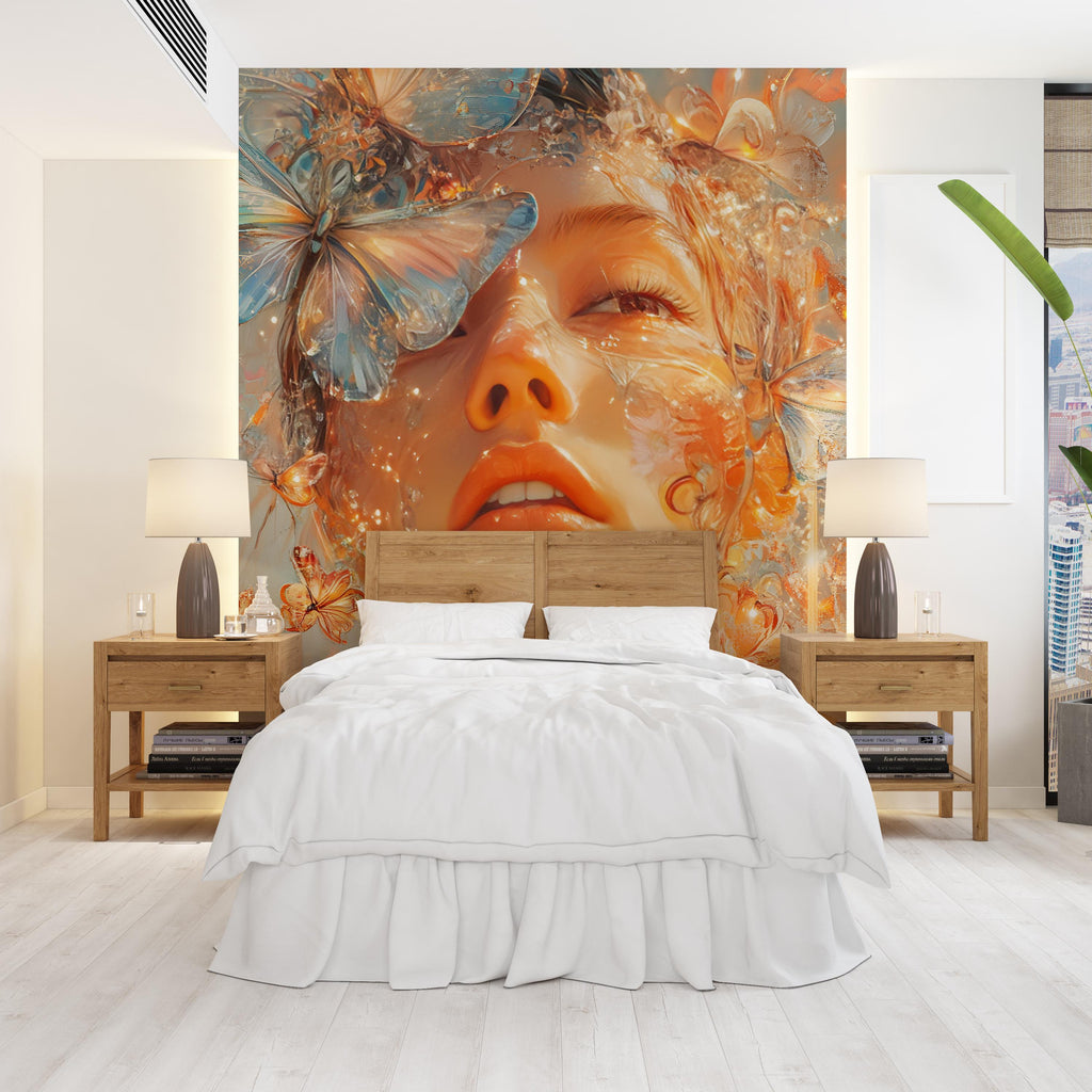 Girl with Butterflies Inspirational Wallpaper, Girl with Butterflies Wall Sticker, Beauty Wallpaper, Inspirational Wallpaper vn038