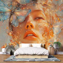 Load image into Gallery viewer, Girl with Butterflies Inspirational Wallpaper, Girl with Butterflies Wall Sticker, Beauty Wallpaper, Inspirational Wallpaper vn038