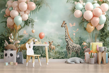 Load image into Gallery viewer, Watercolor Animals Nursery Wallpaper, Giraffe Tiger Jungle Wall Decal, Watercolor Nursery Wallpaper, Watercolor Animals Wall Decal vn044