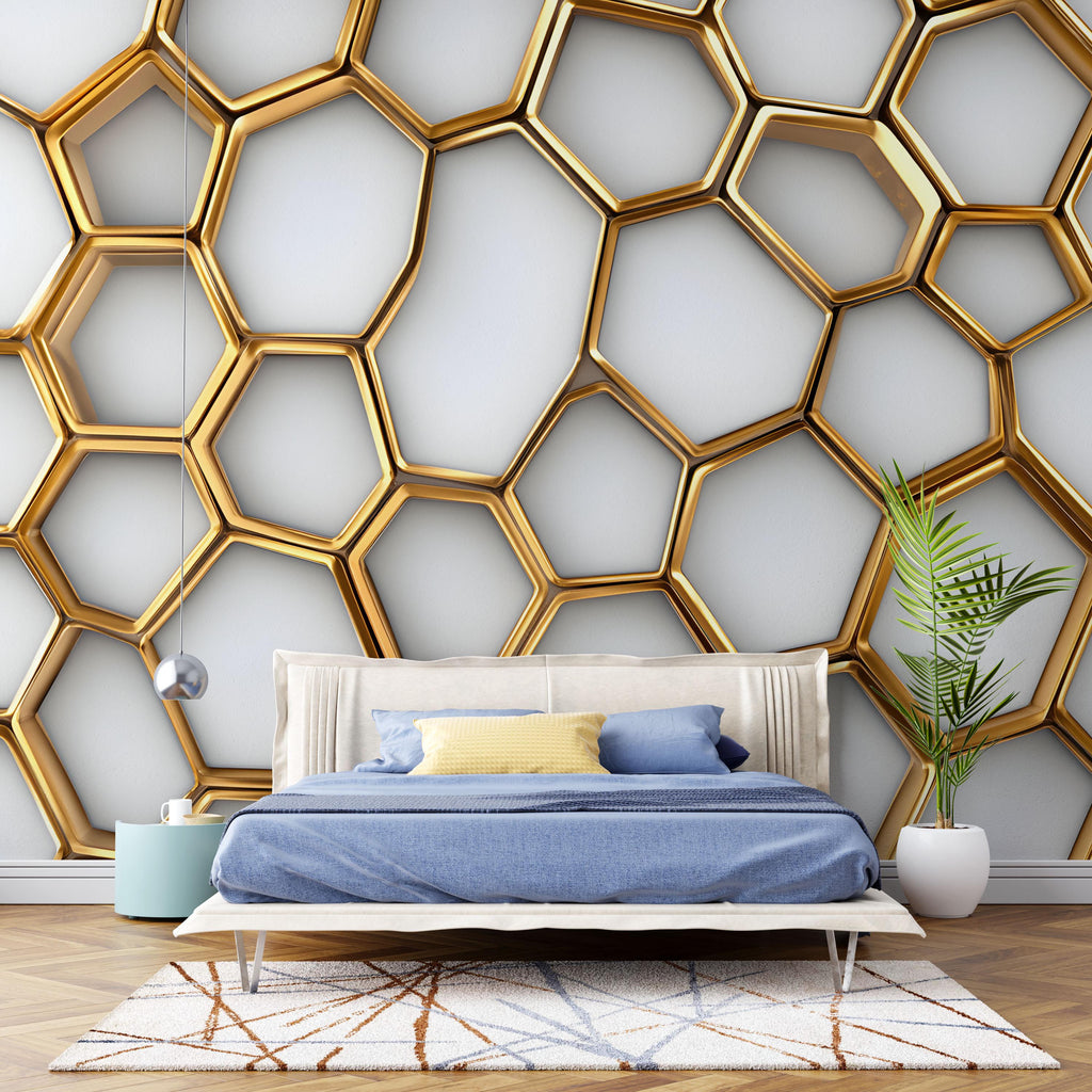 3D Honeycombs Modern Wallpaper, Unique Honeycombs Wall Art, Honeycombs Pattern Wallpaper, Honeycombs Wall Decal, Honeycombs Sticker vn046