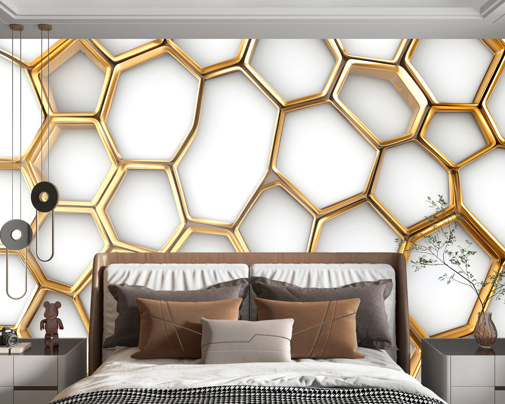 3D Honeycombs Modern Wallpaper, Unique Honeycombs Wall Art, Honeycombs Pattern Wallpaper, Honeycombs Wall Decal, Honeycombs Sticker vn046