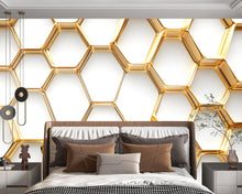 Load image into Gallery viewer, 3D Honeycombs Modern Wallpaper, Unique Honeycombs Wall Art, Honeycombs Pattern Wallpaper, Honeycombs Wall Decal, Honeycombs Sticker vn047