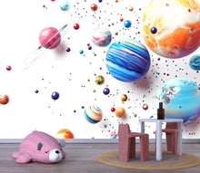 Load image into Gallery viewer, Planets 3D Wallpaper, Space Theme Wallpaper, Planets with Vibrant Colors Wallpaper, Planets Wall Decal, Space Wallpaer, Space Art vn051